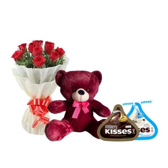 Hershey's Kisses Chocolates +Teddy Bear+ Rose Bouquet