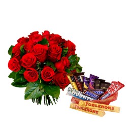 Roses Bunch with Chocolates Basket