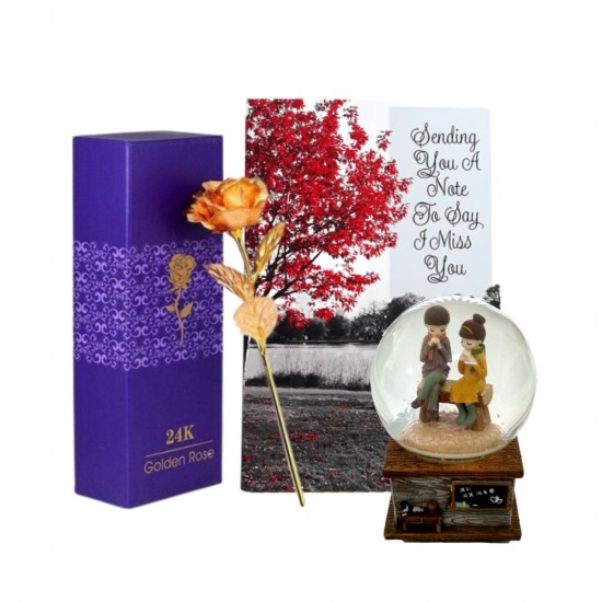 Couple Snow Globe with 24K Rose and Card