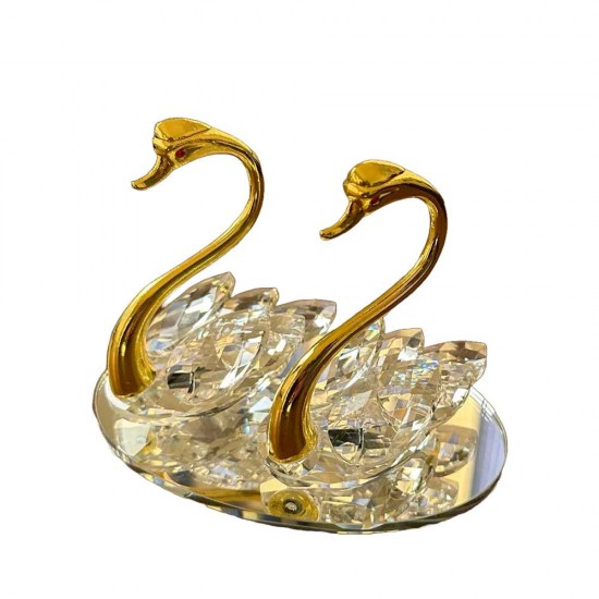 Crystal Swan Pair Glass Figurine Statue