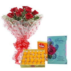 Bouquet with Card and Mithai