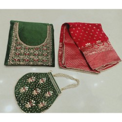 Green Chanderi Silk Kurta with Bag